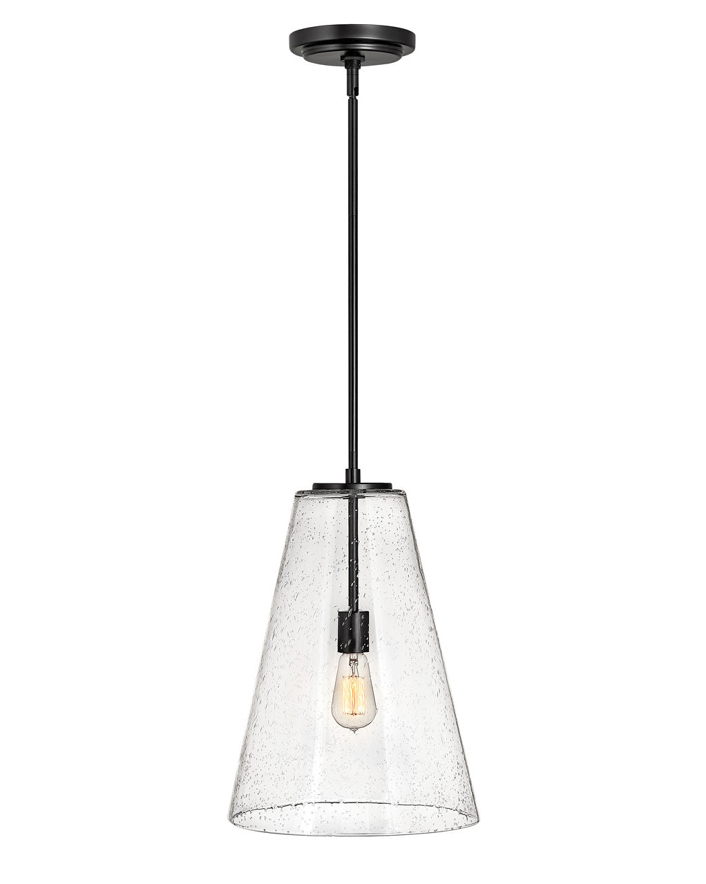 Vance Pendant by Hinkley – Lights: 1 Light (13.00"L x 13.00"W x 18.50"H) – Finish: Satin Black with Clear Seedy Glass and Clear Seedy Shade – Hinkley-41047SK