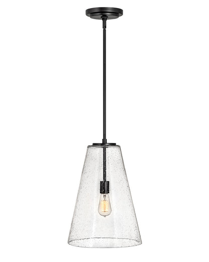 Vance Pendant by Hinkley – Lights: 1 Light (13.00"L x 13.00"W x 18.50"H) – Finish: Satin Black with Clear Seedy Glass and Clear Seedy Shade – Hinkley-41047SK