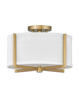 Buy heritage-brass-with-off-white-linen-glass Axis Off White Semi-Flush Mount Ceiling Light by Hinkley