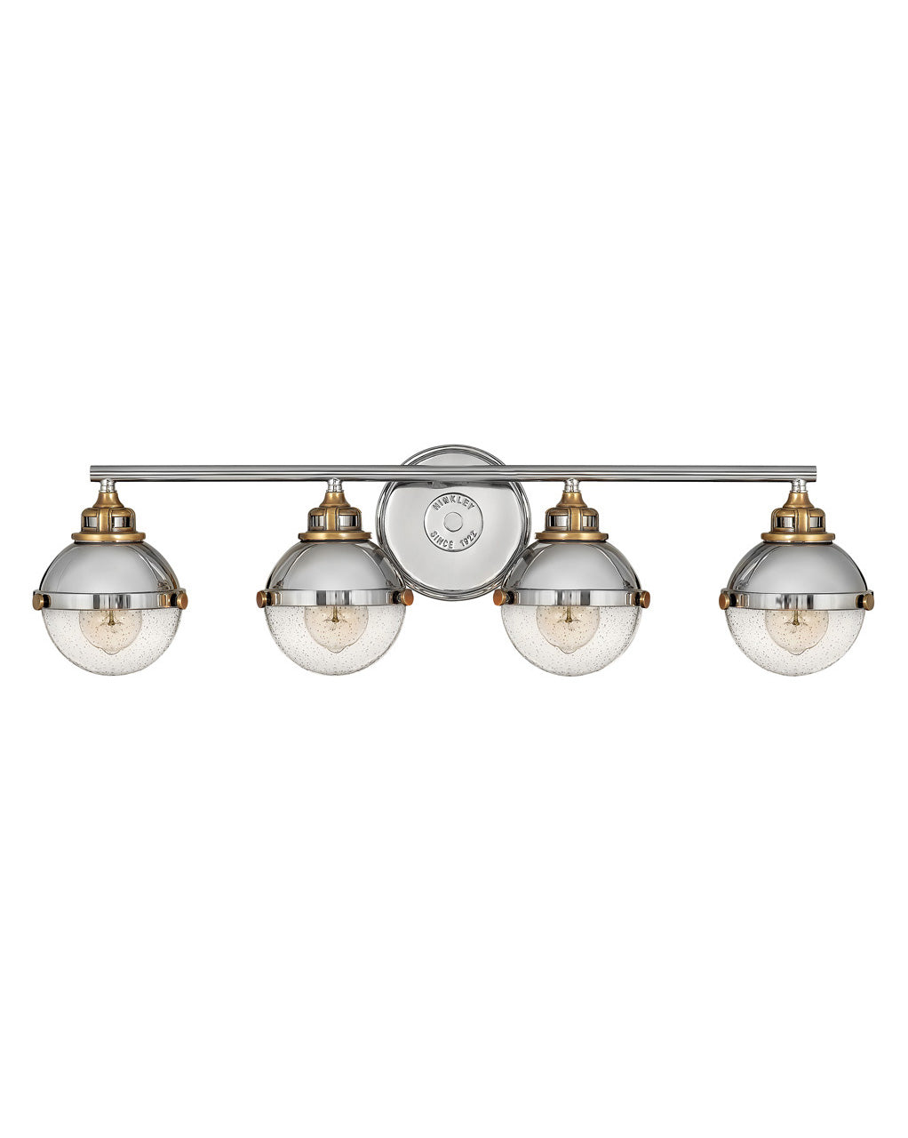 Fletcher Vanity by Hinkley – Lights: 4 Light (7.50"L x 32.00"W x 8.75"H) – Finish: Polished Nickel with Clear Seedy Glass and Clear Seedy Shade – Hinkley-5174PN