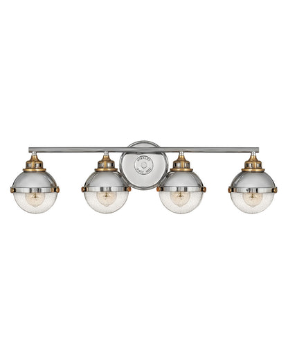 Fletcher Vanity by Hinkley – Lights: 4 Light (7.50"L x 32.00"W x 8.75"H) – Finish: Polished Nickel with Clear Seedy Glass and Clear Seedy Shade – Hinkley-5174PN