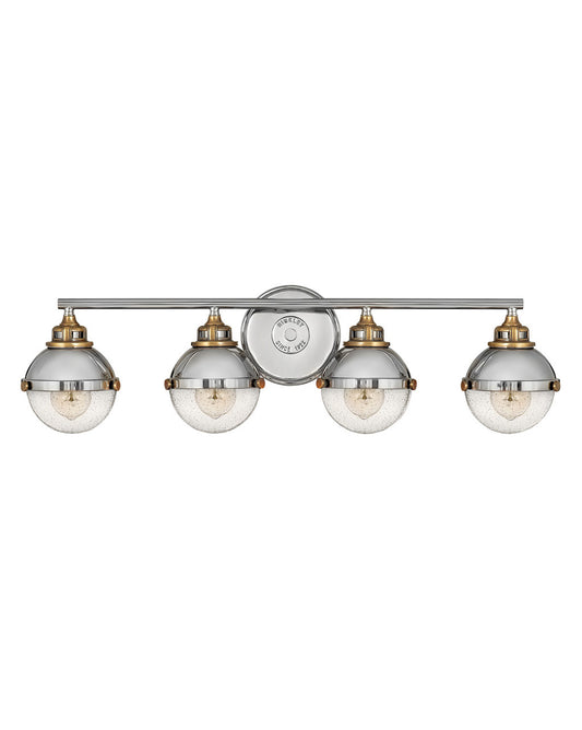 Fletcher Vanity by Hinkley – Lights: 4 Light (7.50"L x 32.00"W x 8.75"H) – Finish: Polished Nickel with Clear Seedy Glass and Clear Seedy Shade – Hinkley-5174PN