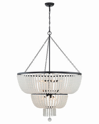 Buy matte-black-with-glass-beads-glass-and-white-shade Rylee Outdoor (Damp) Chandelier by Crystorama