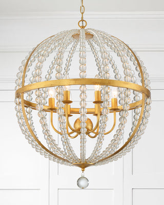 Buy antique-gold-with-glass-beads-glass-and-clear-shade Roxy Chandelier by Crystorama