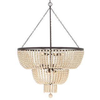 Buy forged-bronze-with-wood-beads-glass-and-natural-cream-shade Rylee Outdoor (Damp) Chandelier by Crystorama