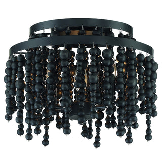 Buy matte-black-with-wood-beads-glass Poppy Outdoor (Damp) Flush Mount Ceiling Light by Crystorama