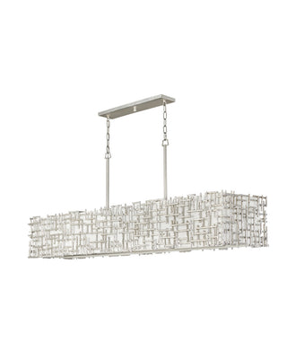 Buy silver-leaf-with-white-linen-glass Farrah Chandelier by Fredrick Ramond