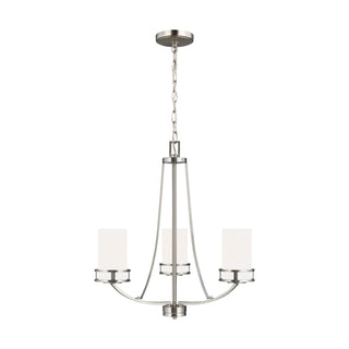 Buy brushed-nickel-with-etched-white-inside-glass-and-white-shade Robie Outdoor (Damp) Chandelier by Generation Lighting