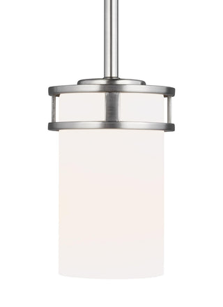Buy brushed-nickel-with-etched-white-inside-glass-and-white-shade Robie Outdoor (Damp) Mini Pendant by Generation Lighting