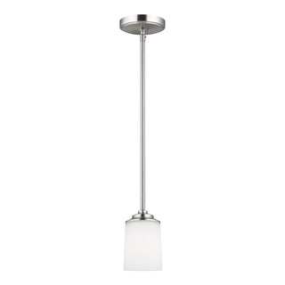 Buy brushed-nickel-with-etched-white-inside-glass-and-white-shade Kemal Outdoor (Damp) Pendant by Generation Lighting