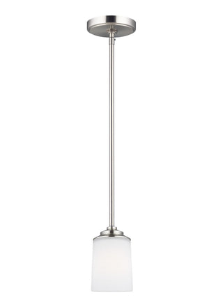 Buy brushed-nickel-with-etched-white-inside-glass-and-white-shade Kemal Outdoor (Damp) Mini Pendant by Generation Lighting