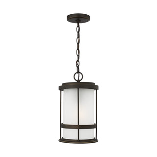 Buy antique-bronze-with-satin-etched-glass-and-white-shade Wilburn Outdoor (Damp) Hanging Lanterns by Generation Lighting