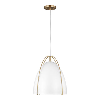 Buy satin-brass-with-matte-white-glass-and-white-shade Norman Outdoor (Damp) Pendant by Visual Comfort Studio
