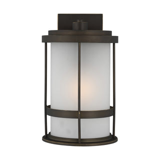 Buy antique-bronze-with-satin-etched-glass-and-white-shade Wilburn Outdoor (Wet) Wall Lantern by Generation Lighting