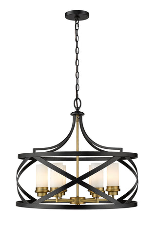Buy matte-black-olde-brass-with-white-glass Malcalester Chandelier by Z-Lite