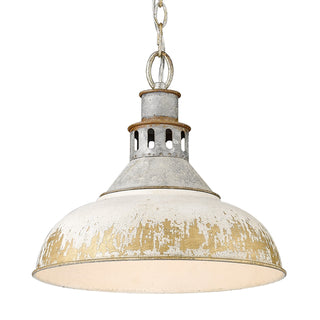 Buy aged-galvanized-steel-with-antique-ivory-glass Kinsley Outdoor (Damp) Pendant by Golden