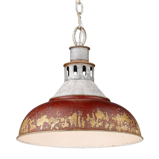 Buy aged-galvanized-steel-with-antique-red-glass Kinsley Outdoor (Damp) Pendant by Golden