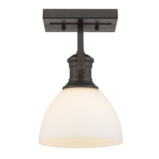 Buy rubbed-bronze-with-opal-glass-glass-and-white-shade Hines Outdoor (Damp) Directional Semi-Flush Mount Light by Golden