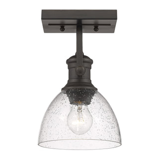 Buy rubbed-bronze-with-seeded-glass-glass-and-clear-seedy-shade Hines Outdoor (Damp) Directional Semi-Flush Mount Light by Golden