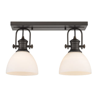 Buy rubbed-bronze-with-opal-glass-glass-and-white-shade Hines Outdoor (Damp) Semi-Flush Mount Ceiling Light by Golden