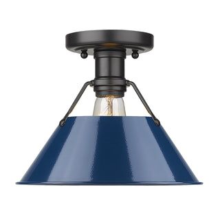 Buy matte-black-with-navy-blue-glass-and-blue-shade Orwell Outdoor (Damp) Flush Mount Light by Golden