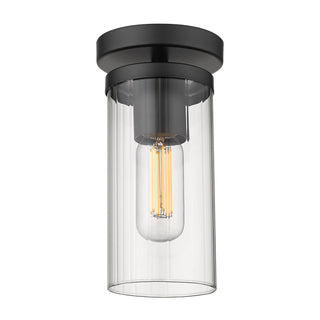Buy matte-black-with-clear-ribbed-glass-glass-and-clear-textured-shade Winslett Outdoor (Damp) Semi Flush Mount Light by Golden