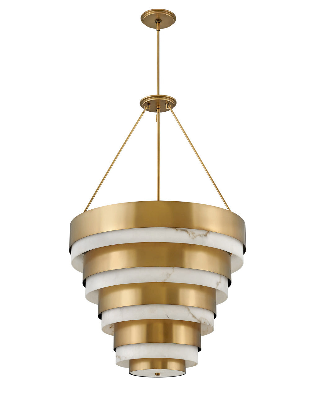 Echelon Chandelier by Hinkley – Lights: 8 Light (27.25"L x 27.25"W x 44.50"H) – Finish: Heritage Brass with Cloudstone Glass and White Shade – Hinkley-30188HB