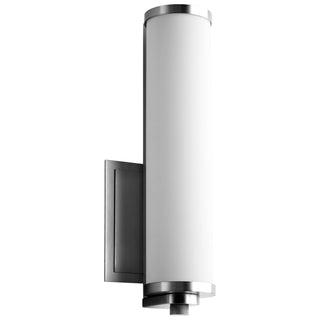 Buy polished-nickel-with-matte-white-glass-and-white-shade Tempus Outdoor (Damp) Sconce by Quorum