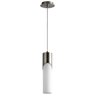Buy satin-nickel-with-satin-opal-glass-and-white-shade Ellipse Outdoor (Damp) Pendant by Quorum