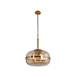 Buy brass-with-drum-amber-glass-glass-and-amber-brown-shade Nottingham Pendant by Eurofase