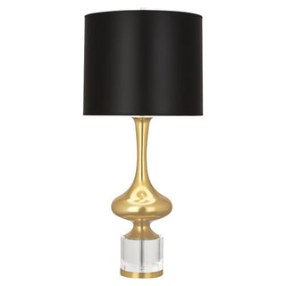 Buy modern-brass-w-clear-crystal-with-black-opaque-parchment-w-gold-lining-glass Jeannie Table Lamp by Robert Abbey