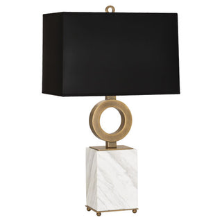 Buy warm-brass-w-white-marble-with-black-painted-opaque-parchment-shade-with-white-lining-glass Oculus Table Lamp by Robert Abbey