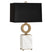 Warm Brass w/ White Marble with Black Painted Opaque Parchment Shade With White Lining Glass