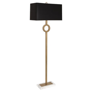 Buy warm-brass-w-white-marble-with-black-painted-opaque-parchment-shade-with-white-lining-glass Oculus Floor Lamp by Robert Abbey