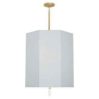 Buy modern-brass-w-clear-crystal-with-pearl-gray-fabric-glass Kate Pendant by Robert Abbey