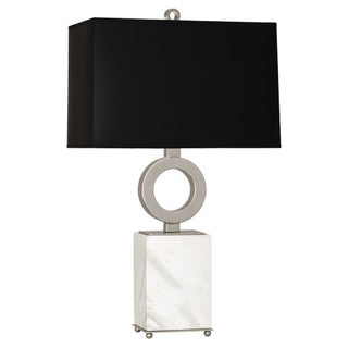 Buy antique-silver-w-white-marble-with-black-painted-opaque-parchment-shade-with-white-lining-glass Oculus Table Lamp by Robert Abbey