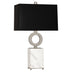 Antique Silver w/ White Marble with Black Painted Opaque Parchment Shade With White Lining Glass