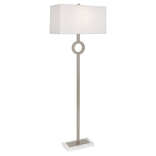 Buy antique-silver-w-white-marble-with-oyster-linen-shade-glass Oculus Floor Lamp by Robert Abbey