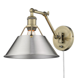 Buy aged-brass-with-pewter-glass-and-white-shade Orwell Outdoor (Damp) Sconce by Golden