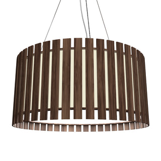 Buy american-walnut-and-amber-brown-shade Slatted Outdoor (Damp) Pendant by Accord Lighting