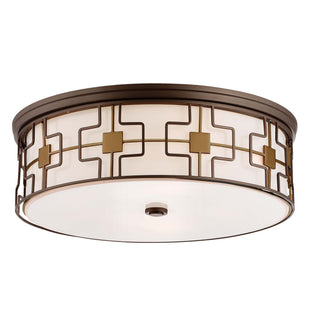 Buy dark-brushed-bronze-w-aged-bra-and-opal-shade Outdoor (Damp) Flush Mount Ceiling Light by Minka-Lavery