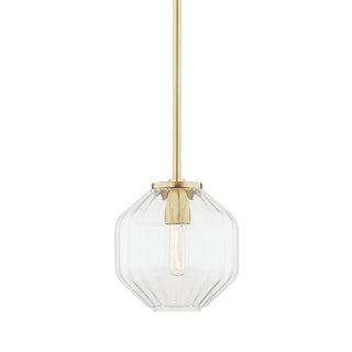Buy aged-brass-and-clear-textured-shade Bennett Outdoor (Damp) Pendant by Hudson Valley