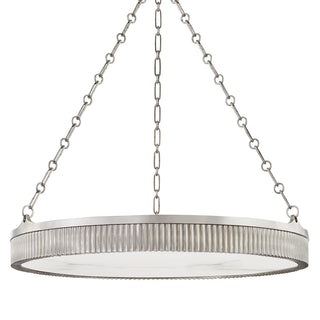 Buy antique-nickel-and-white-shade Lynden Outdoor (Damp) Chandelier by Hudson Valley