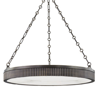 Buy distressed-bronze-and-white-shade Lynden Outdoor (Damp) Chandelier by Hudson Valley