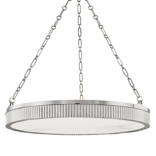 Buy polished-nickel-and-white-shade Lynden Outdoor (Damp) Chandelier by Hudson Valley
