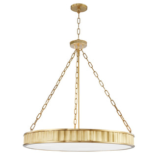 Buy aged-brass-and-white-shade Middlebury Outdoor (Damp) Pendant by Hudson Valley