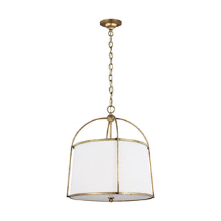 Buy antique-gild-with-white-linen-glass-and-white-shade Stonington Outdoor (Damp) Pendant by Visual Comfort Studio