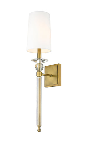 Buy rubbed-brass-with-white-glass-and-white-shade Ava Sconce by Z-Lite