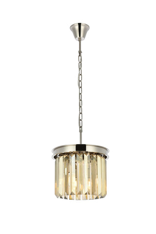 Buy polished-nickel-with-golden-teak-smoky-glass-and-gold-shade Sydney Pendant by Elegant Lighting