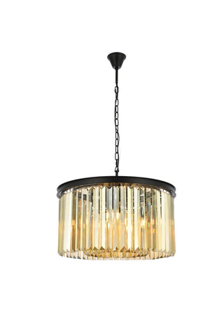 Buy matte-black-with-golden-teak-smoky-glass-and-gold-shade Sydney Chandelier by Elegant Lighting